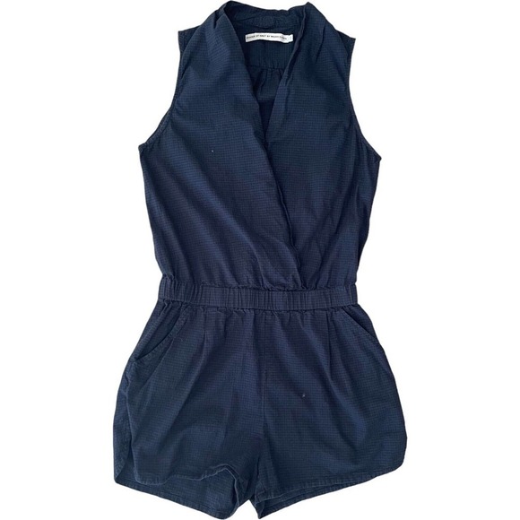 🍀Shades of Grey By Micah Cohen Blue Micro Check Summer Romper Size S - Picture 2 of 9